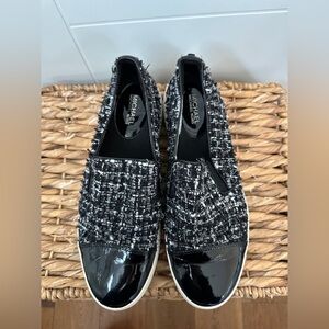 Michael Kors Black and White Tweed Slip-On Sneakers